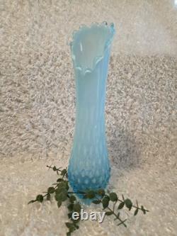 Large 15 Fenton Blue Opalescent Hobnail MCM Swung Glass Vase