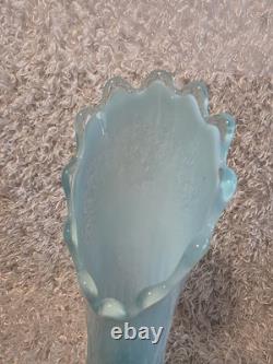 Large 15 Fenton Blue Opalescent Hobnail MCM Swung Glass Vase
