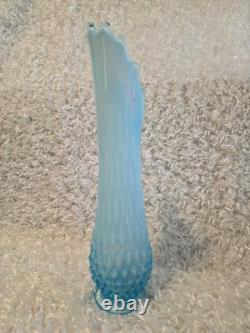 Large 15 Fenton Blue Opalescent Hobnail MCM Swung Glass Vase