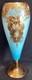 Large 15 Tall Vintage Venetian Blue Opaline Glass Vase Gold Encrusted & Floral