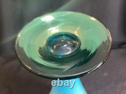 Large 15 Tall Vintage Venetian Blue Opaline Glass Vase Gold Encrusted & Floral