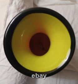 Large 18in Contemporary Heavy Handblown Art Glass Vase Red Blue Yellow Black