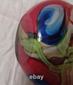 Large 18in Contemporary Heavy Handblown Art Glass Vase Red Blue Yellow Black