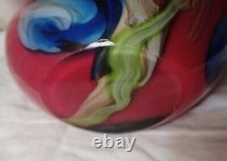 Large 18in Contemporary Heavy Handblown Art Glass Vase Red Blue Yellow Black