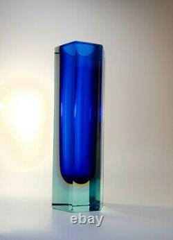 Large 2.3kg 1970s Alessandro Mandruzzato Sommerso Murano Faceted Art Glass Vase