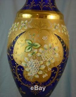 Large 36 Cobalt Blue Egermann Bohemian Vase Floral Relief Gold 17D039 LOCAL P/U