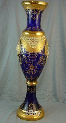 Large 36 Cobalt Blue Egermann Bohemian Vase Floral Relief Gold 17D039 LOCAL P/U