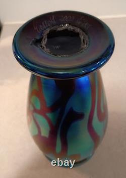 Large 9.5 Stunning 2002 Signed Robert Eickholt Iridescent Footed Art Glass Vase