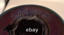 Large 9.5 Stunning 2002 Signed Robert Eickholt Iridescent Footed Art Glass Vase