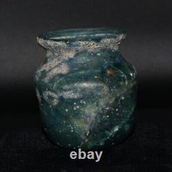 Large Ancient Roman Glass Pot Vase With Blue Patina Circa 2nd Century AD