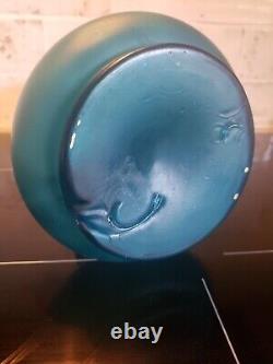 Large Antique Bohemian Czech Blue Satin Optic Enamel Glass Tulip Gourd Vase