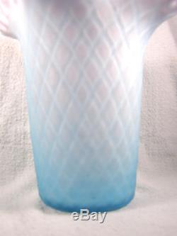 Large Antique SATIN Glass Diamond Quilted Blue & Pink Vase Stevens & Williams