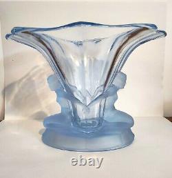 Large Art Deco Walther Sohne Blue Windsor Frosted Glass Vase