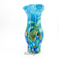 Large Art Glass Vase Aqua Blue Confetti + GLITTER Murano Hand Blown Vtg Estate