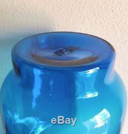 Large Blenko 7048 Floor Vase in Turquoise Blue, Joel Myers 1970 20 MCM Vintage