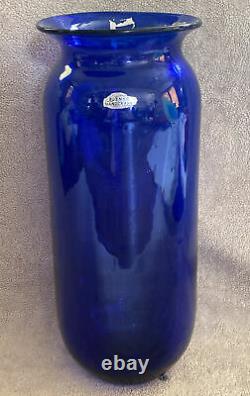Large Blenko Handcraft Glass Vase Cobalt Blue- 15.5 Tall