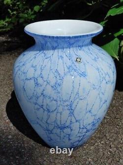 Large Blue And White Tarnowiec Polish Hand Blowb Heavy Glass Vase