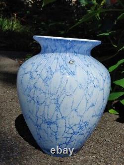 Large Blue And White Tarnowiec Polish Hand Blowb Heavy Glass Vase