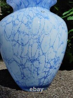 Large Blue And White Tarnowiec Polish Hand Blowb Heavy Glass Vase