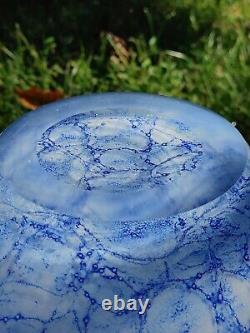 Large Blue And White Tarnowiec Polish Hand Blowb Heavy Glass Vase