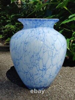 Large Blue And White Tarnowiec Polish Hand Blowb Heavy Glass Vase