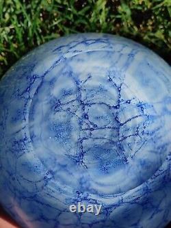 Large Blue And White Tarnowiec Polish Hand Blowb Heavy Glass Vase