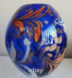 Large Cobalt Art Glass Vase Murano Style