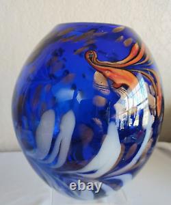 Large Cobalt Art Glass Vase Murano Style