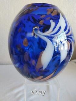 Large Cobalt Art Glass Vase Murano Style