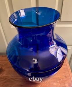 Large Cobalt Blenko Glass Vase Urn Hand Blown Mid-Century 15 Tall 12 Wide