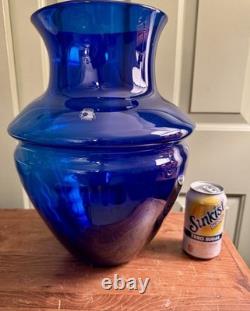 Large Cobalt Blenko Glass Vase Urn Hand Blown Mid-Century 15 Tall 12 Wide