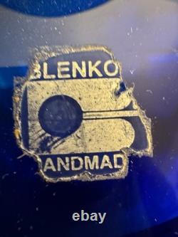 Large Cobalt Blenko Glass Vase Urn Hand Blown Mid-Century 15 Tall 12 Wide