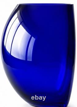 Large Cobalt Blue Sculptural Art Glass Half Sphere Vase Hand Blown 8 x 7