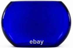 Large Cobalt Blue Sculptural Art Glass Half Sphere Vase Hand Blown 8 x 7