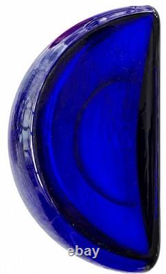 Large Cobalt Blue Sculptural Art Glass Half Sphere Vase Hand Blown 8 x 7