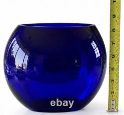 Large Cobalt Blue Sculptural Art Glass Half Sphere Vase Hand Blown 8 x 7