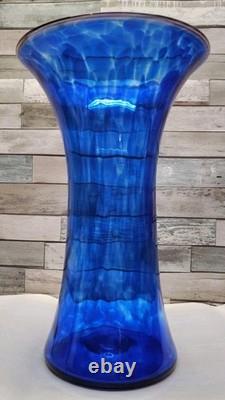 Large Curtiss Brock CB Glass Art Vase Colbolt Blue Swirl Artist Signed MCM Retro