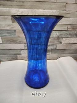 Large Curtiss Brock CB Glass Art Vase Colbolt Blue Swirl Artist Signed MCM Retro