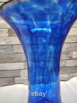 Large Curtiss Brock CB Glass Art Vase Colbolt Blue Swirl Artist Signed MCM Retro