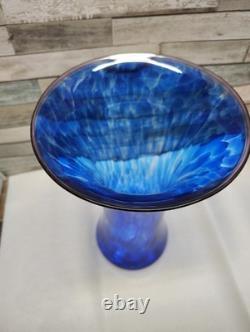 Large Curtiss Brock CB Glass Art Vase Colbolt Blue Swirl Artist Signed MCM Retro