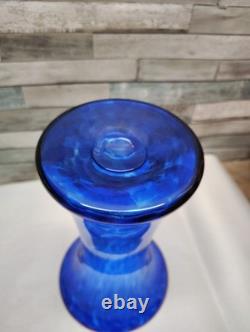Large Curtiss Brock CB Glass Art Vase Colbolt Blue Swirl Artist Signed MCM Retro
