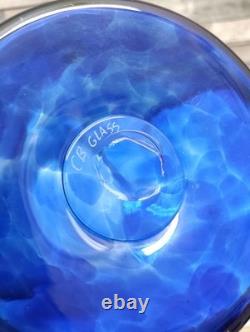 Large Curtiss Brock CB Glass Art Vase Colbolt Blue Swirl Artist Signed MCM Retro