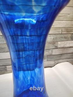 Large Curtiss Brock CB Glass Art Vase Colbolt Blue Swirl Artist Signed MCM Retro