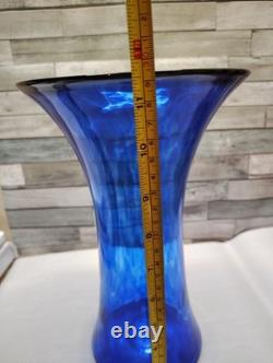 Large Curtiss Brock CB Glass Art Vase Colbolt Blue Swirl Artist Signed MCM Retro