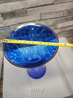 Large Curtiss Brock CB Glass Art Vase Colbolt Blue Swirl Artist Signed MCM Retro
