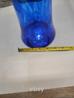 Large Curtiss Brock CB Glass Art Vase Colbolt Blue Swirl Artist Signed MCM Retro