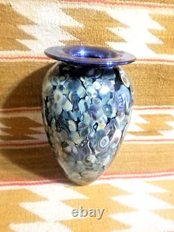 Large EICKHOLT Blue Dichroic Anemone MILLEFIORI Art Glass Vase SIGNED/DATED