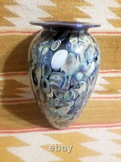 Large EICKHOLT Blue Dichroic Anemone MILLEFIORI Art Glass Vase SIGNED/DATED