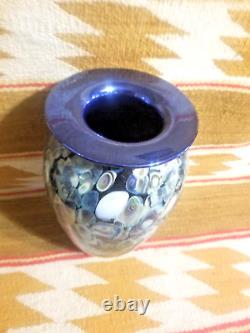 Large EICKHOLT Blue Dichroic Anemone MILLEFIORI Art Glass Vase SIGNED/DATED