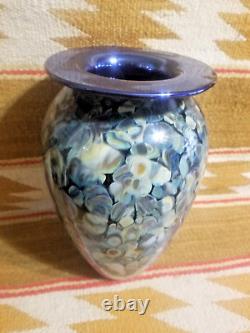 Large EICKHOLT Blue Dichroic Anemone MILLEFIORI Art Glass Vase SIGNED/DATED